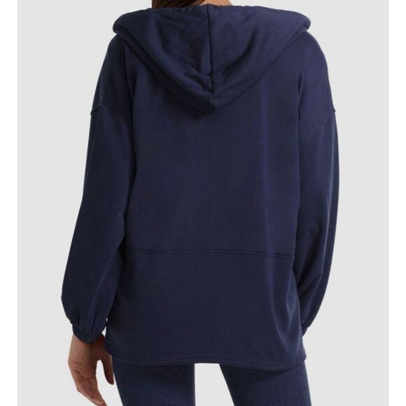 Halston Studio Zip Front Long Sleeve Drawstring Hoodie Sz Large in Navy Blue NWT - Picture 3 of 6